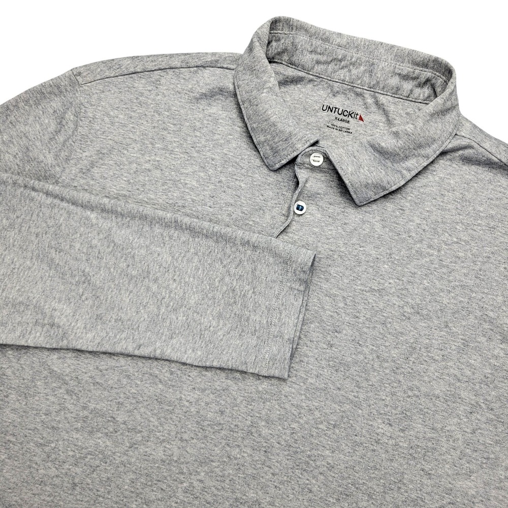 UNTUCKit Polo Shirt Mens XL Gray Solid Cotton Tagless Long Sleeve Casual Top